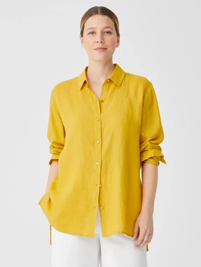 Eileen Fisher Handkerchief Linen Classic Collar Shirt In Yellow