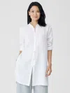 Eileen Fisher Handkerchief Linen Mandarin Collar Long Shirt In White
