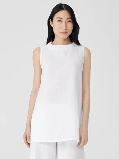 Eileen Fisher Handkerchief Linen Mock Neck Top In White