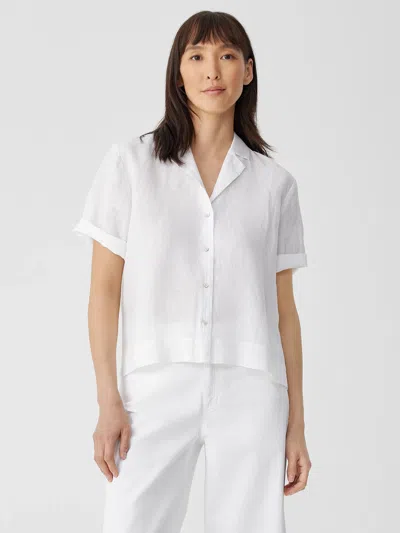 Eileen Fisher Handkerchief Linen Notch Collar Shirt In White