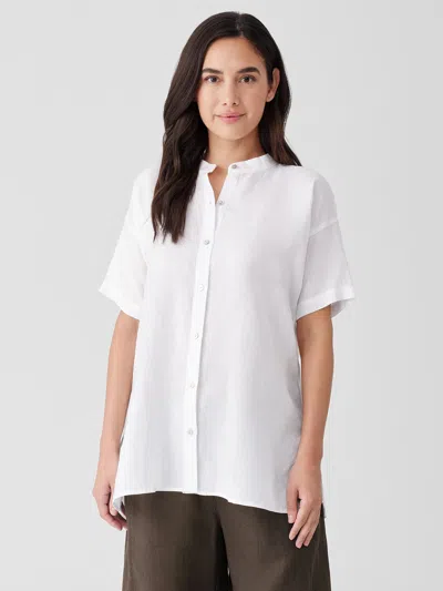 Eileen Fisher Handkerchief Linen Short-sleeve Long Shirt In White