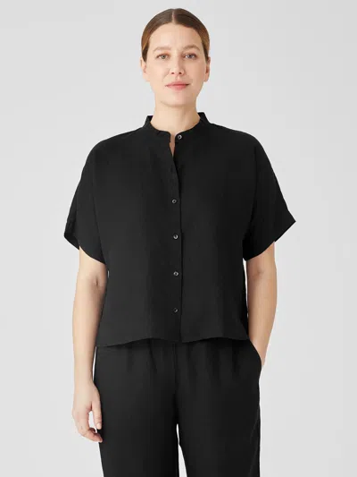 Eileen Fisher Handkerchief Linen Short-sleeve Shirt In Black