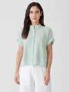 Eileen Fisher Handkerchief Linen Short-sleeve Shirt In Blue