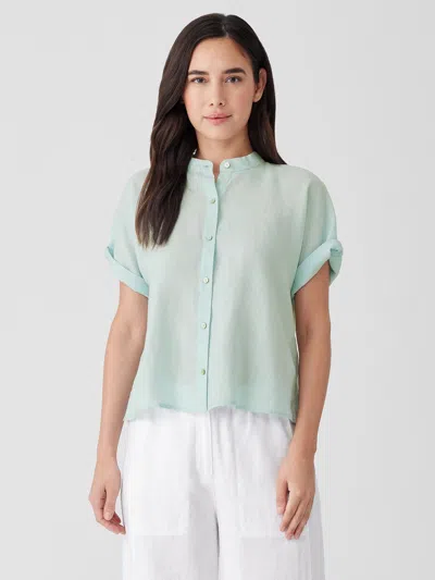 Eileen Fisher Handkerchief Linen Short-sleeve Shirt In Blue