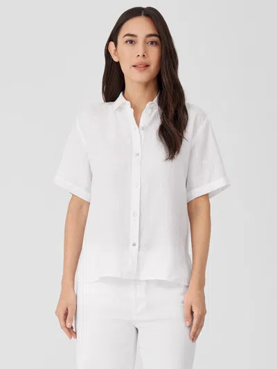 Eileen Fisher Handkerchief Linen Short-sleeve Shirt In White