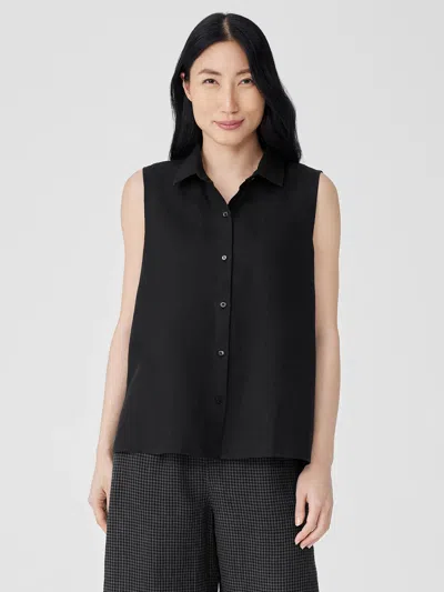 Eileen Fisher Handkerchief Linen Sleeveless Shirt In Black