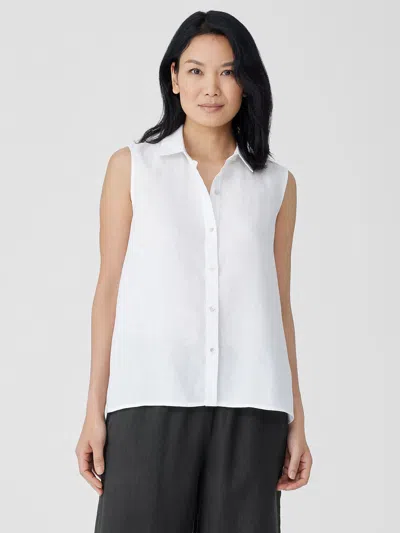 Eileen Fisher Handkerchief Linen Sleeveless Shirt In White