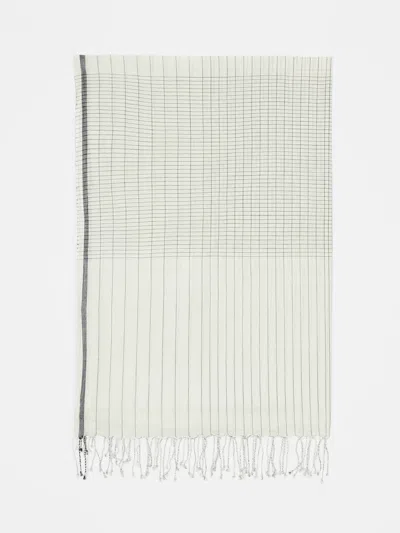 Eileen Fisher Handloomed Organic Cotton Grid Scarf In White