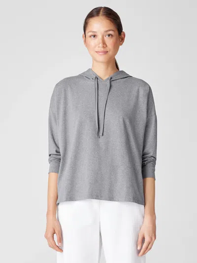 Eileen Fisher Heathered Organic Cotton Jersey Hooded Top In Gray