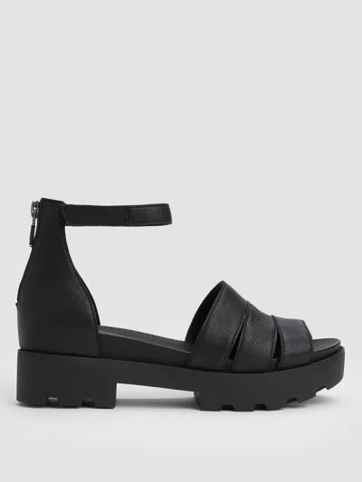 Eileen Fisher Heir Tumbled Leather Wedge Sandal In Black