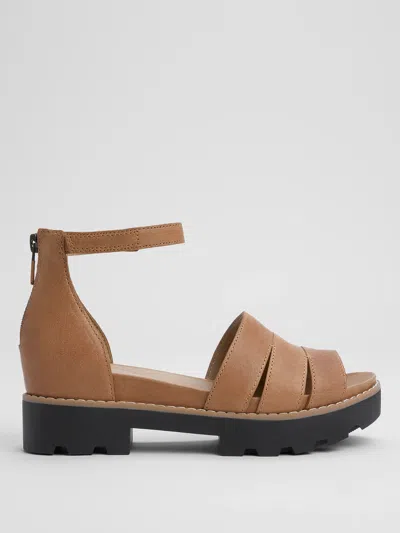 Eileen Fisher Heir Tumbled Leather Wedge Sandal In Brown