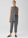 Eileen Fisher Hemp Cotton Grid Tapered Pant In Gray