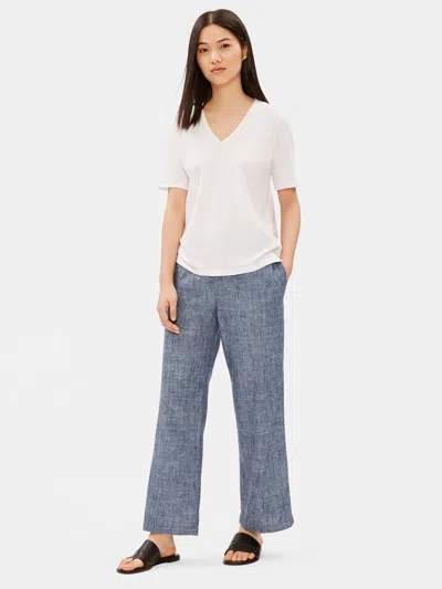 Eileen Fisher Hemp Organic Cotton Chambray Straight Pant In Blue