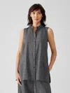 Eileen Fisher Hemp Organic Cotton Grid Mandarin Collar Shirt In Gray