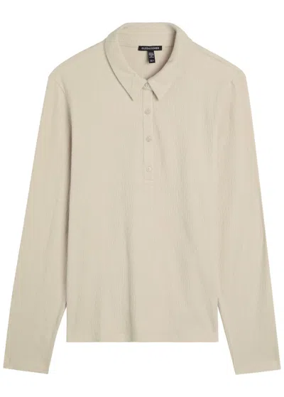 Eileen Fisher Henley Textured Cotton-blend Polo Shirt In White