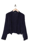 Eileen Fisher High Collar Crinkled Silk Crop Jacket In Blue