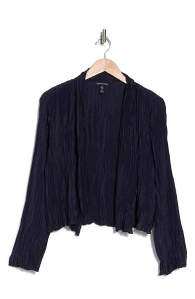 Eileen Fisher High Collar Crinkled Silk Crop Jacket In Blue