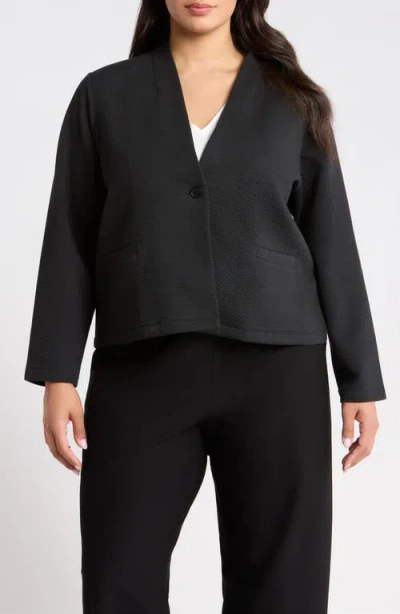 Eileen Fisher High Collar Crop Jacket In Black