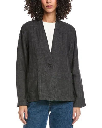 Eileen Fisher High Collar Linen Jacket In Gray