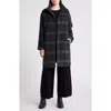 Eileen Fisher Luxe Alpaca Windowpane Stand Collar Coat In Charcoal