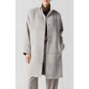 Eileen Fisher High Collar Long Coat In Dove