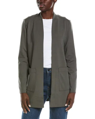 Eileen Fisher High Collar Long Jacket In Green