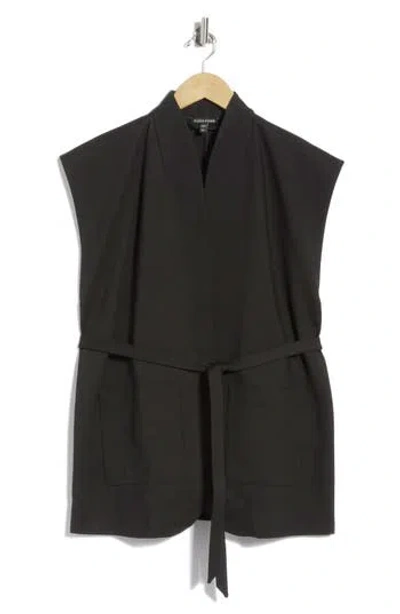 Eileen Fisher High Collar Long Vest In Black