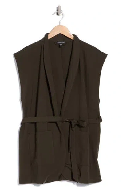 Eileen Fisher High Collar Long Vest In Green