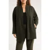 Eileen Fisher High Collar Open Front Boiled Wool Jacket In Black