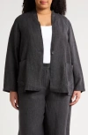 Eileen Fisher High Collar Organic Linen Jacket In Graphite
