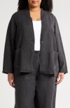 Eileen Fisher High Collar Organic Linen Jacket In Gray