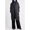 Eileen Fisher High Collar Padded Longline Coat In Black