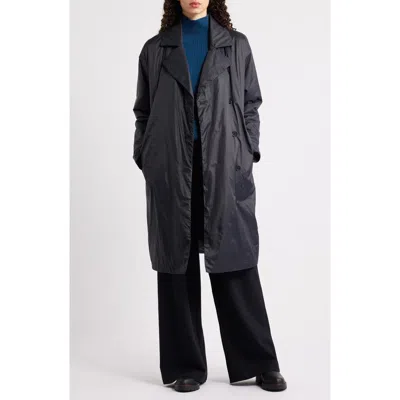 Eileen Fisher High Collar Padded Longline Coat In Black