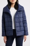 Eileen Fisher High Collar Puffer Coat In Blue