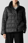 Eileen Fisher High Collar Puffer Coat In Black