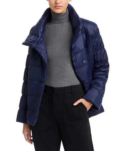 Eileen Fisher High Collar Puffer Coat In Blue