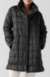 Eileen Fisher High Collar Ruched Puffer Coat In Black