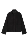 Eileen Fisher High Collar Short Wool Coat In Black