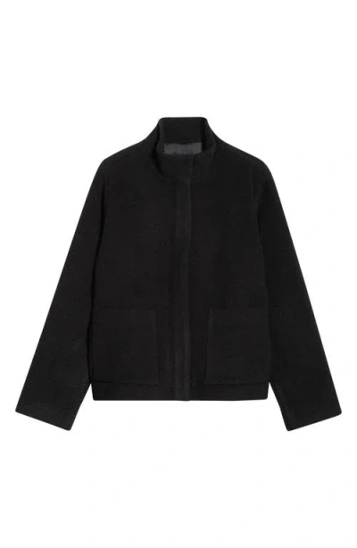 Eileen Fisher High Collar Short Wool Coat In Black