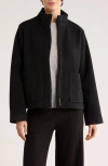Eileen Fisher High Collar Short Wool Coat In Black