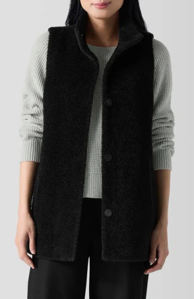 Eileen Fisher High Collar Wool Blend Fleece Vest In Black