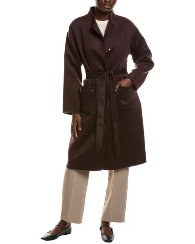 Eileen Fisher High Collar Wool Coat In Burgundy