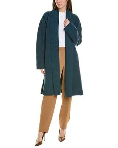 Pre-owned Eileen Fisher High Collar Wool Coat Women's In Green