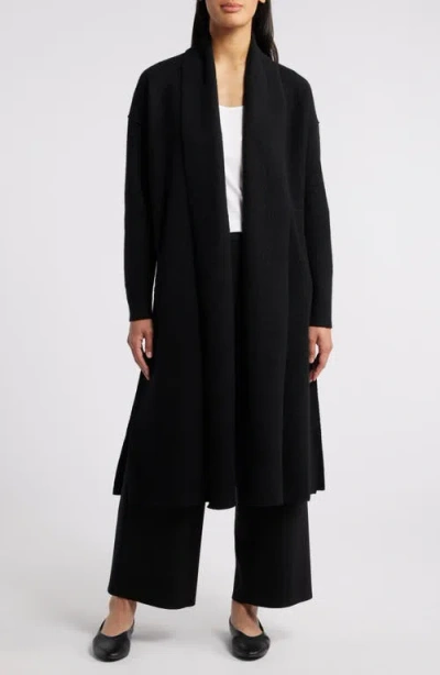 Eileen Fisher High Collar Wool Felted Coat In Black