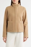 Eileen Fisher High Collar Wool Jacket In Green