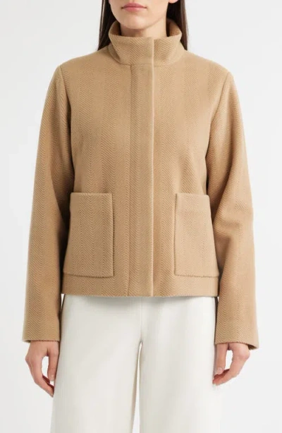 Eileen Fisher High Collar Wool Jacket In Green