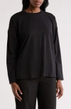 Eileen Fisher High Crewneck Long Sleeve Boxy Top In Black