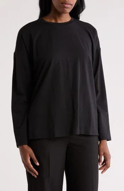 Eileen Fisher High Crewneck Long Sleeve Boxy Top In Black