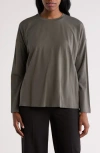 Eileen Fisher High Crewneck Long Sleeve Boxy Top In Grove