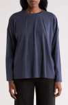 Eileen Fisher High Crewneck Long Sleeve Boxy Top In Ocean